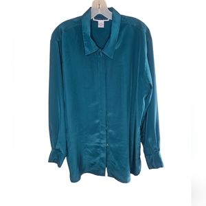 Jennifer Moore women's green button down long sleeve shirt size 10